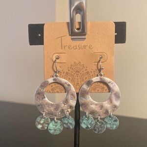 Silver and Green Dangle Earrings